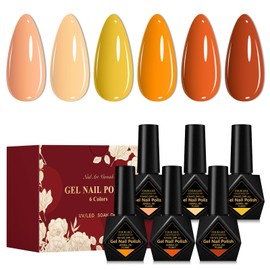 Four Lily Fall Gel Polish Set - Orange Gel Polish Autumn Leaves Collection, Brown Burgundy Yellow Colors Nail Minicure DIY Home Halloween Gifts for Women