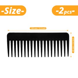 YEEPSYS Wide Tooth Comb for Curly Hair,Long Hair,Wet Hair,Detangling Comb, Paddle Hair Comb (Black, No Handle-2 Pack)