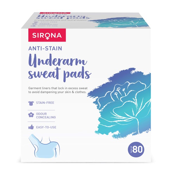 Sirona Disposable Underarm Sweat Pads - 80 Pads, Antiperspirant Absorbent Odour Blocker Pads Armpit Dress Shields, Fights Hyperhidrosis
