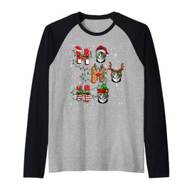 Ho Ho Ho Santa Reindeer Hat Elf Cat Animal Christmas Raglan Baseball Tee