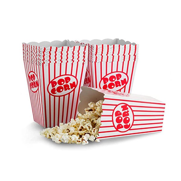 HOT BARGAINS 100 X Popcorn Boxes Classic Red Striped Cardboard Popcorn Boxes for Kids Birthday Party Cinema Treats Paper Bags Fun (100)