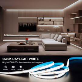 Euiyi COB LED Strip Lights 16.5ft, 6500K Daylight White Dimmable, 324 Chips Ultra Bright Flexible Tape Light, DC 24V Plug and Play for Mirror, Bedroom, Kitchen – Adapter & Remote Included