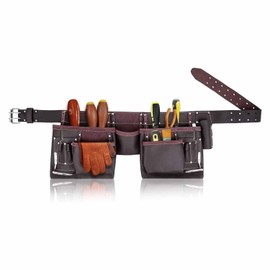 12-Pocket Oil-Tanned Leather Tool Belt Pouch – Heavy Duty Work Bag for Construction, Electricians, Carpenters, Trades