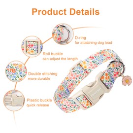 ARING PET Summer Dog Collar, Colorful Flowers Dog collar with Quick Release Plastic Buckle, Comfortable Cotton Pet Collar for Boys&Girls Dogs, Small