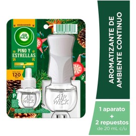 Air Wick® Aromatizante Continuo, Aroma Pino y Estrellas, difusor eléctrico + 2 repuestos de 20 ml c/u