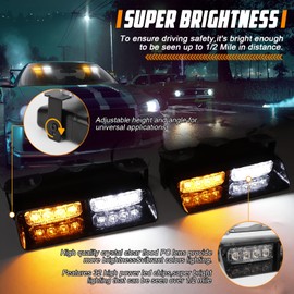 OPPBUY Amber White 2 In 1 Emergency Dash Strobe Lights,18 Flashing Mode Interior Windshield Deck Split Hazard Safety Warning with Suction Cups for Construction Car Trucks Vehicles-2PCS