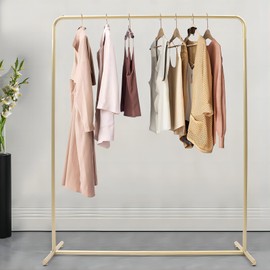 Metal Clothing Rack Garments Cloth Display Hanging 59In Coat Racks Floor Standing Golden Storage Shelf Clothes Hanger Vintage Industrial Garment Stands For Hanging Clothes Bags Hats Scarves Dresses