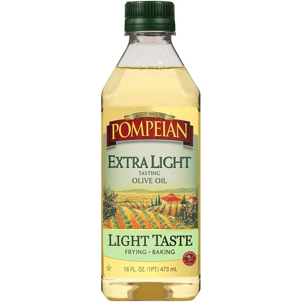Pompeian Extra Light Tasting Olive Oil, Light and Subtle Flavor, Perfect for Frying and Baking, Naturally Gluten Free, Non-Allergenic, Non-GMO, 16 FL. OZ., Single Bottle