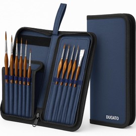 DUGATO Short Paint Brush Holder & Organizer 5.4x10.7 Inches, Blue Canvas Bag for Brushes up to 9.3" Length, Case With 15 Slots, Artist Carrying Case (Brushes Not Included) - Blue