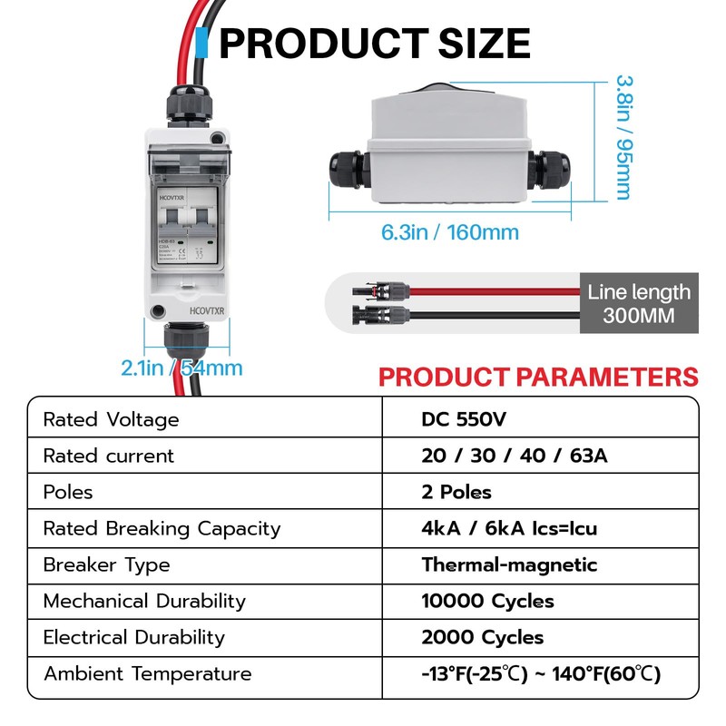 HCOVTXR Solar Panel Disconnect Switch 20A 550V DC PV Disconnect