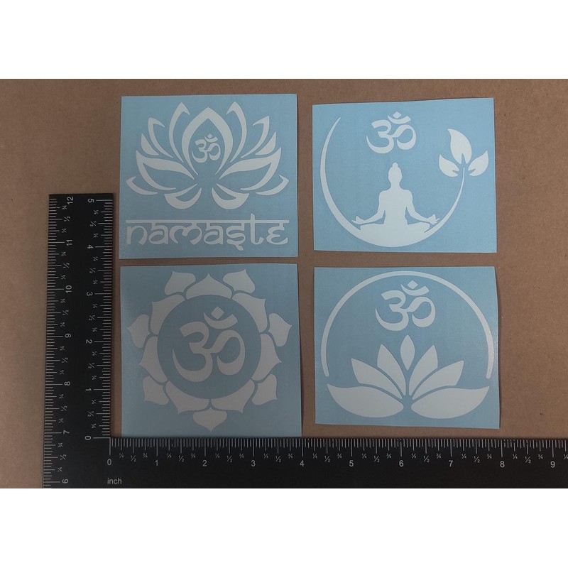 Om (Aum) Decal 4 Pack: Meditation Om, Om Symbol Flower,