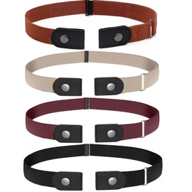 JJiaoLinin No Buckle Stretch Belt, 4 Pack Kids Belt No Buckle Belt, Adjustable Invisible Elastic Belts, with Leather Elastic Waist Belts, For Boys Grils Elastic Waist Belt