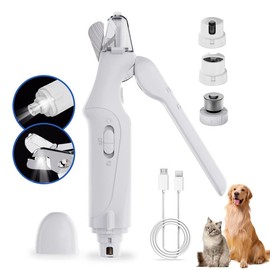 2-in-1 pet nail clipper and grinder, dog nail clipper trimmer, ultra quiet electric nail set, rechargeable, suitable for trimming toes and claws of dogs and cats of all sizes:_white