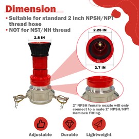 ZYfire Fire Hose Nozzle - 2" NPSH Heavy Duty Fire Suppression Nozzle with Aluminum Camlock Fitting 2 inch Fire Hose Constant Flow Fog Nozzle (Not for NST/NH Thread)