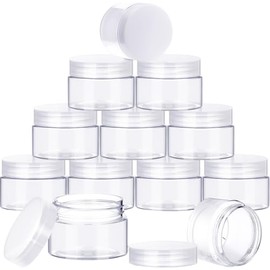 SATINIOR 12 Pack Plastic Container Jars with Lids Round Clear Travel Cosmetic Container Jars for Toiletries, Lotion, Cream, Ointments, Makeup, Rhinestone, Samples, Kitchen Storage(2 oz,White)