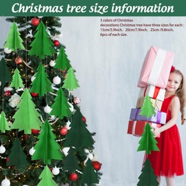 JarThenaAMCS 18Pcs 3D Christmas Tree Hanging Decorations Green Xmas Tree Paper Hanging Ornaments with String for Winter Home Party Wall Ceiling