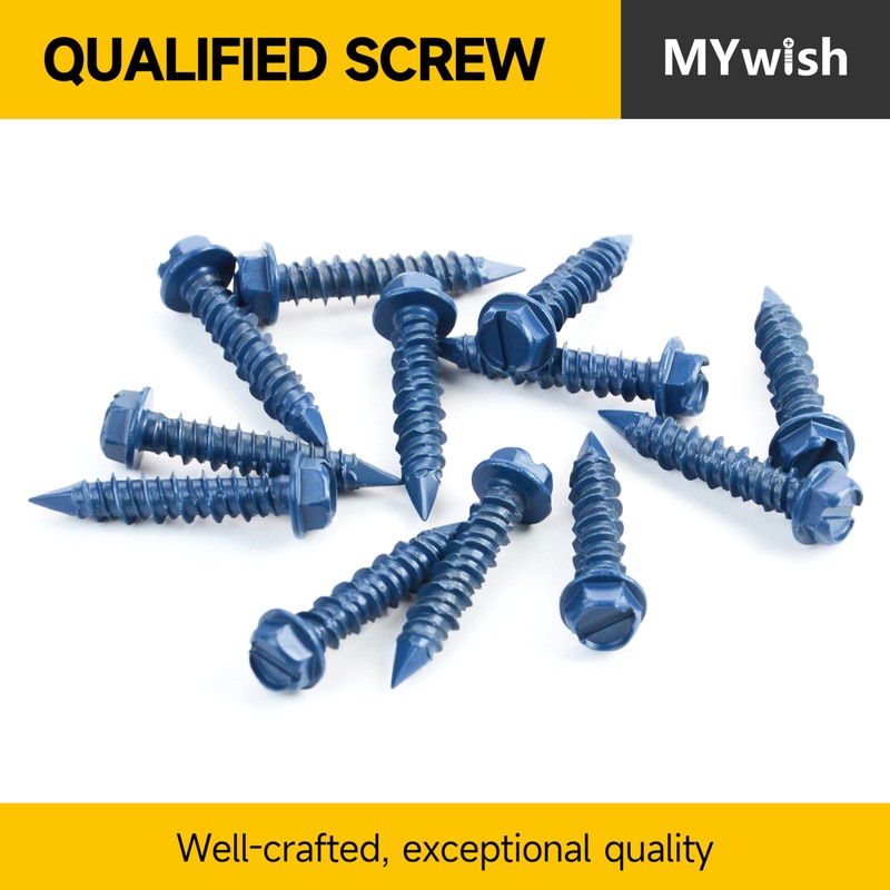 Mywish 100Pcs Concrete Screws, 1/4 x 1-3/4" Slotted Hex Washer