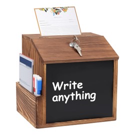 Yallmie Wooden Suggestion Box, 21 x 16.4 x 20 cm Donation Box, Lockable Wooden Letter Box with 2 Keys and 3 Markers, Letter Box for Wall Mounting, Choice Box for School, Office, Hospital