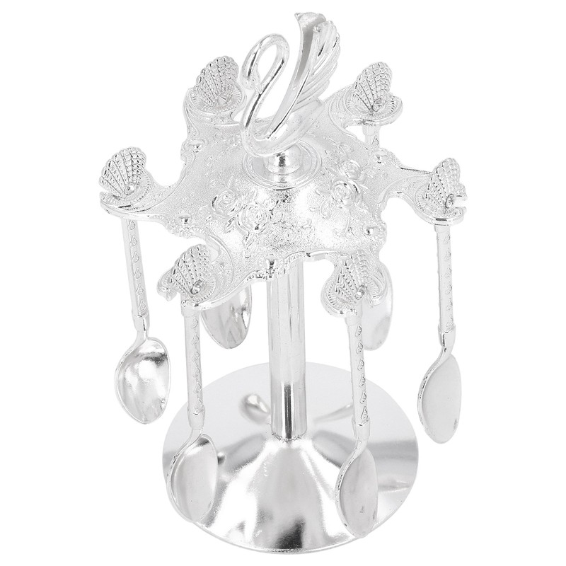 Coffee Spoon Holder Elegant Swan Silver Color Zinc Alloy Rotatable