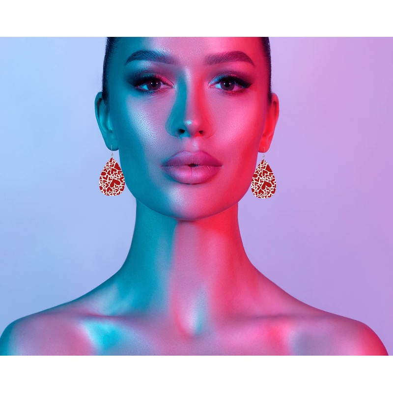 MIOAOSRT Red Hearts Earrings Doodle Hearts Pattern Faux Leather Earrings