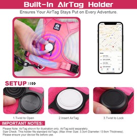 Pink Dog Harness with Airtag Holder, No-Pull Tactical Service Dogs Vest with Handle, Escape Proof Freedom Outdoor Easy Walk Jacket with Back Front Clip for Small Medium Large Breeds,S