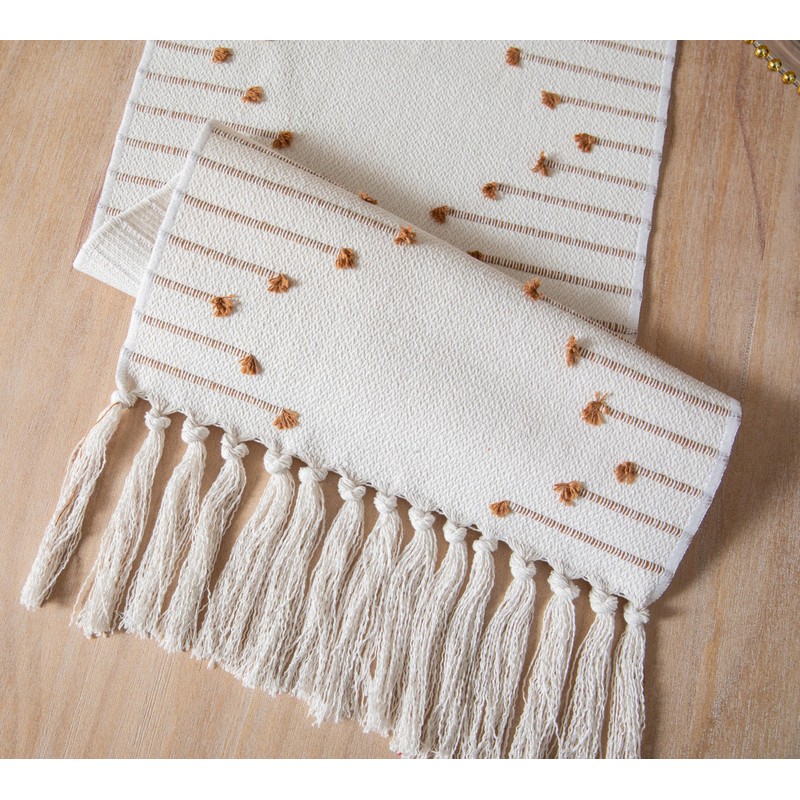 Boho Table Runner 13 x 60 Inch Long Natural Cotton