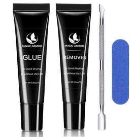 MAGIC ARMOR Pressure-resistant nails and 15g remover with cuticle pusher set No need for sunscreen Quick-drying strong semi-solid faux acrylic 15g long-lasting for faux acrylic nails / 큐티클 푸셔 세트가 포함된 눌림 방지용 네일 및 15g 리무버 자외선 차단제 필요 없음 빠르게 건조되는 강력한 반고체 가짜 