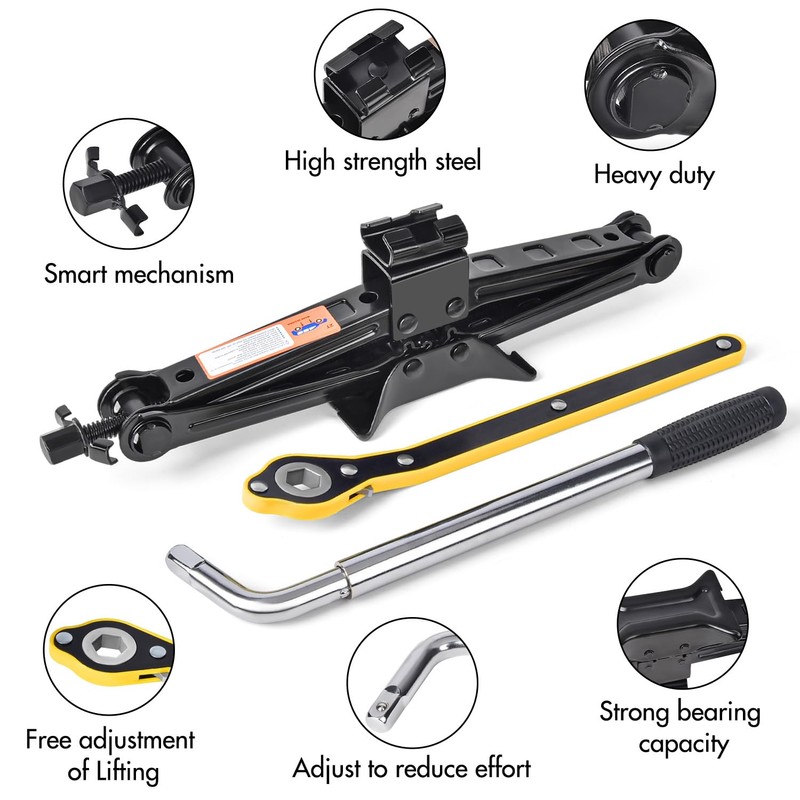 Scissor Car Jack 2 Ton (4409 lbs) Tire Changing Kit