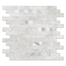 10 - Sheet Peel and Stick Backsplash Wall Tile, PVC Kitchen Backsplash, Stick on Tiles for Backsplash Kitchen (12'' X 12'', White Gray)