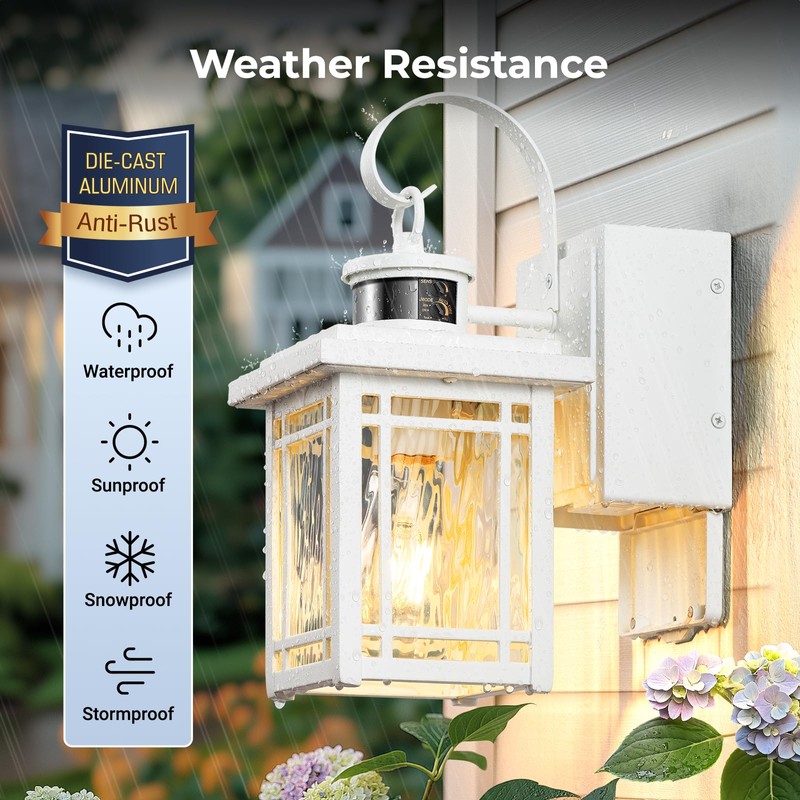 OPAXIS Outdoor Porch Light with GFCI Outlet, White Exterior Lighting