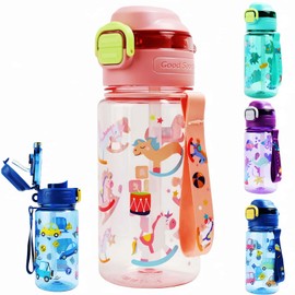 MHwan Children's Water Bottle, 600 ml, Robust, Shatterproof, Leak-Proof, Double Drinking Spout Design for Straw and Direct Drinking, BPA-Free, Beautiful Portable Children's Water Bottle