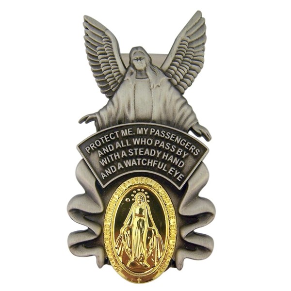 Pewter Guardian Angel with Gold Tone Saint Christopher Medal Visor