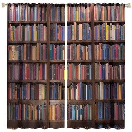 NC Vintage Bookshelf Window Curtain Panels Blackout Curtain Book Drapes for Living Room Exclusive Home Curtains Indoor 42x54in