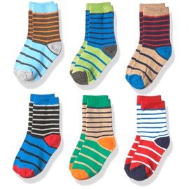 Jefferies Socks Boys' Little Stripe Cotton Crew Socks 6 Pair Pack, Multi, Medium