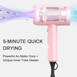 slopehill - Secador de pelo iónico, motor de 1800 W, secado rápido, secador de pelo con botón caliente/frío, 3 secadores de pelo y difusor, 3 ajustes de temperatura, 2 velocidades (rosa)
