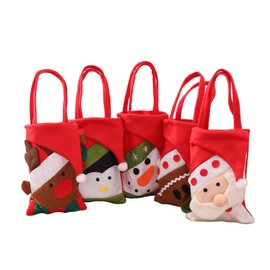 DHinkyoung 5 Pcs Felt Christmas Treat Bags with Handle, Christmas Grocery Bag, Reusable Knitted Doll Gift Bags for Holiday Xmas Event Party