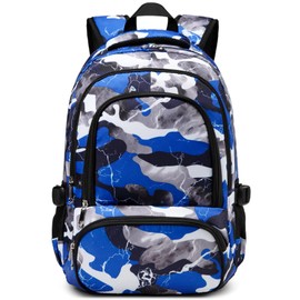 BLUEFAIRY Kids Backpack for Boys Elementary Book Bags Primary Middle School Bookbags for Childs Water Resistant Back to School Gifts Son Mochila Escolares para Niños Aged 8-10 17 Inch Camo Blue