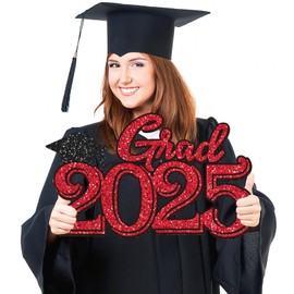 Graduation Party Decorations for Class of 2025 - Red Grad 2025 Wood Sign Photo Booth Props for Class of 2025 College High School Graduation Party Supplies