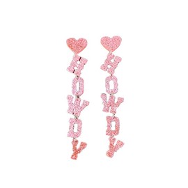 LPYO Glitter Letter Howdy Earrings for Women Creative Cute Lightweight Acrylic Western statement Earrings Vintage Disco Party Boho Rodeo Drop Earrings (heart brick-red)