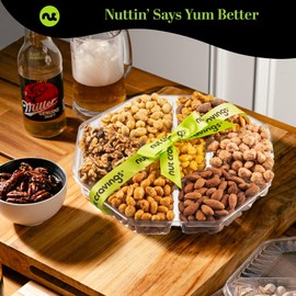 NUT CRAVINGS - Valentines Mixed Nuts Gift Basket + Green Ribbon Classic (7 Assortments, 1 LB) Xmas Treats for Adults, Food Arrangement, Healthy Snack Care Package, Kosher