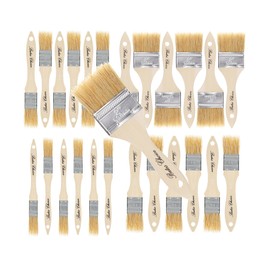 Bates- Natural Bristle Brush Set - Assorted Sizes, 24 Pack, Chip Brushes for Paint, Wood Stain, and More