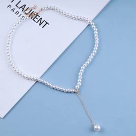 Cimenexe Bohemian Pearl Drop Necklace Choker Crystal Pendant Necklace Pearl Y Chain Necklace Gold Y Lariat Necklace Jewelry for Women and Girls Gifts