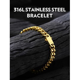 Bandmax Mens Gold Cuban Chain Bracelet 7MM Wide Miami Link Chain Wirstlet Hand Chain 7 Inch Bracelet for Husband Father Son Gift