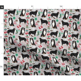 Spoonflower Fabric - Bernese Mountain Dogs Christmas Cute Xmas Holiday Dog Cloth Pet Printed on Petal Signature Cotton Fabric by The Yard - Sewing Quilting Apparel Crafts Decor