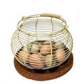 Egg Basket for Gathering Fresh Eggs, Retro Handle Egg Gathering Basket with Mat, Metal Egg Holder Countertop, Chicken Egg Basket for Farmhouse (Off-white)