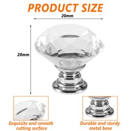 Artomnivera 4 Pack 20mm Clear Crystal Door Knobs - Silver Base Diamond Handles for Cupboards, Drawers & Furniture - Modern Style Upgrade for Home Renovators & DIY Enthusiasts
