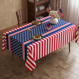 Esmorah 4th of July Rectangular Tablecloth 52x70 Inch, American Flag Stars and Stripes Red White and Blue Table Cloth, Independence Day Patriotic Washable Table Cover for Party Picnic Kitchen Decor