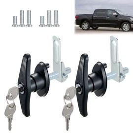 Ojeemii 2PCS Truck Cap Locking T-Handle, Camper Shell Accessories, T-Handle Latch with Keyed Lock, Truck Camper Shell Lock, Key Alike Black T-Handle Locks (Left & Right) for Most Truck