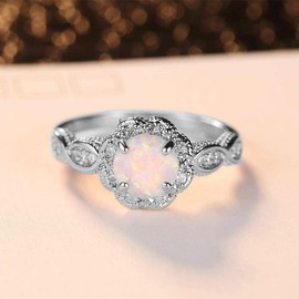 DIYA White Gold Plated Opal Rings for Women, 925 Sterling Silver Opal Wedding Band Moissanite Diamond Infinity Engagement Promise Rings for Her Anniversary Mom Gifts Valentine's Day Gifts for Wife（7）