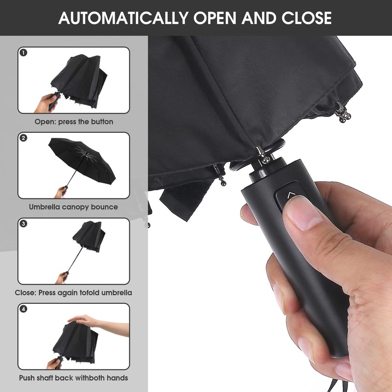 Lost Deer Compact Folding Windproof Umbrella, Red with Automatic Folding